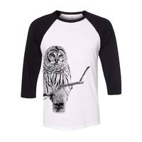 Owl Tshirt, Baseball Shirt, Unisex Raglan Tshirt,  Animal Shirt, 3/4 Sleeve, Bird Shirt, Funny Shirt