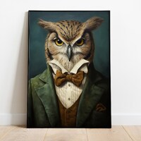 Renaissance Owl Portrait Print: Funny Animal Wall Art