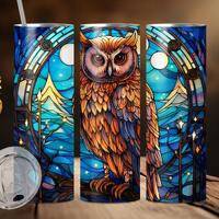 Stained Glass Owl tumbler wrap for 20oz skinny tumblers, stained glass sublimation tumbler, owl tumb