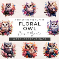 Watercolor Floral Owl Clipart: Nursery PNG Images (Commercial Use)