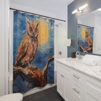 Polyester Shower Curtain Owl Oil painting Palette knife impasto