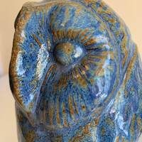 rustic blue owl sculpture