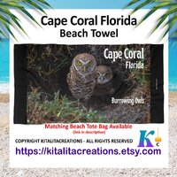Cape Coral Burrowing Owls Beach Towel | 30 X 60 inches | Super Soft | Florida Wildlife and Birds