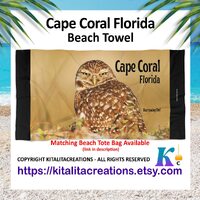 Cape Coral Burrowing Owl Beach Towel | 30 X 60 inches | Florida Wildlife Gift or Souvenir | FL Natur