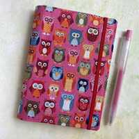 Owls A6 Notebook Handmade Refillable Fabric Journal Cover with Elastic Closure
