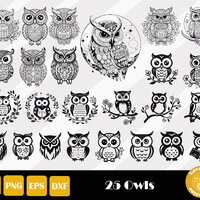25 Owl Svg, Owl Clipart, Owl Png, Floral Owl Svg, Owl Vector, Owl Zentangle Svg, Owl Mandala Svg, Ow