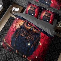 Red Screech Owl Duvet Cover Whimsigothic Quilt Cover, Dark Cottagecore Blanket Cover Witchcore Beddi