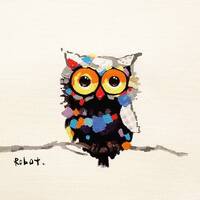 Owl #3H-1, 8x10 Acrylic & Oil mixed Painting on Giclee Canvas