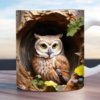 3d cute baby owl mug wrap, 11oz and 15oz mug Template, mug sublimation design, mug wrap template, co