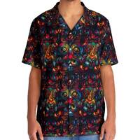 Unique Colorful Owl Seamless Pattern Hawaiian Shirt for Festivals and Parties with Tessellation and 