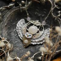 Handmade Polymer Clay Barn Owl Necklace with Rose Quartz