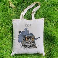 Personalised Owl Tote Bag, Large Owl Shopping Bag, Gift for Wildlife Lover, Uni Bag, Large Book Bag,