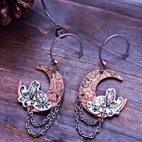 Owl Moon Earrings, Floral Moon, Woodland Animal Earrings, Owl Spirit Animal, Witchy Owl Earrings, Mi