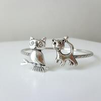 silver cat owl bracelet, wrap