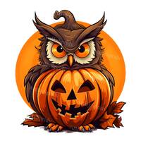 Halloween Owl with Pumpkin PNG Clipart, Spooky Fall Season Night, Cute Autumn Illustration for Scrap