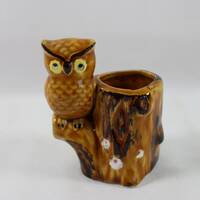 Mini Ceramic Owl Toothpick Holder Owl on Tree
