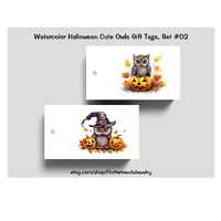 Watercolor Halloween Owls Gift Tags Set #02, Ribbons, Parties, October Birthdays, Sets of 10+