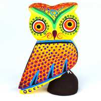 Oaxaca Wood Carving One Piece Horned Owl Perched on a Tree or Rock Alebrije by Margarita Sosa Mexica