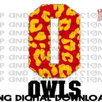 Owls Red Yellow Gold Leopard Design | Spirit Tee | PNG Digital Download | Sublimation Design