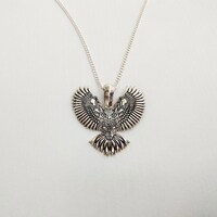 Oxidized Sterling Silver Owl Pendant Necklace - Winged Design