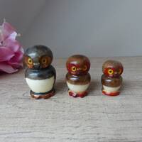 Famille de chouettes vintage en albâtre – 3 figurines anciennes en pierre - Trio de hibo