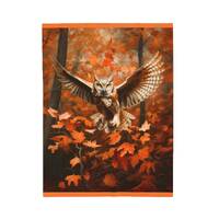 Velveteen Plush Blanket with Great Horned Owl in Fall Color Forest, Gift for Owl Lover,Kids Blanket,