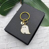 Small OWL KEYCHAIN personalized with initial charm - white, black, gold owl keyring or zipper pull -