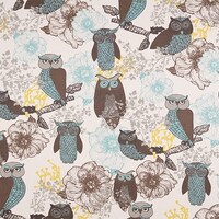 CLEARANCE. Owl Fabric. Animal Prints . Peepers.  Brown & Blue Valance. Fabric per yard. Premier 