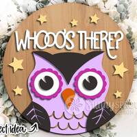 Whooo's There Owl Sign, Digital download, Round door hanger svg, Glowforge laser file, Cricut, S