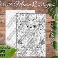 WISE OWL of ROSES -  Adult Coloring Page - Beautiful Lush Garden - Wisdom, Grace, Delicate, Doodles
