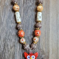 Owl in the Woods necklace autumn colors