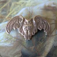 Vintage Old Solid Brass Art Deco Owl Pendant Findings Stamping - REF 4058