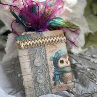 Handmade Paper Watercolor Winter Owls Christmas Gift Tag Set