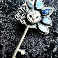 Porcelain Snowy Owl Australian Boulder Opal Sterling Silver Pendant, Nature Inspired Owl Necklace, P