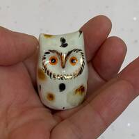 Handmade Ceramic Porcelain miniature Owl figurine . Gold Lustre