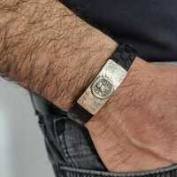 Oxidized Sterling Silver Owl Coin Leather Bracelet: Ancient Greek Jewelry