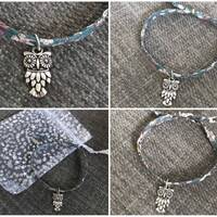 Liberty London print owl charm bracelet with gift pouch drawstring bag