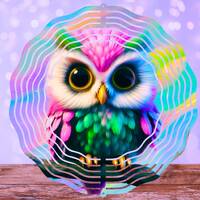 Neon Owl Wind Spinner PNG, Wind Spinner Sublimation Design, Instant Digital Download, Cute Baby Owl 