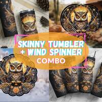 Witchy Boho Owl Celestial Mysticism Halloween Wind Spinner + Skinny Tumbler Fall Sublimation Wrap PN