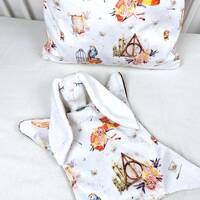 Little wizard comforter, white owl baby lovey,  bunny comforter, soft sleeping toy, sleeping head bu