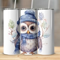 Winter Owl Clipart, 20oz Sublimation Tumbler Design, Straight and Tapered Skinny Tumbler Wrap PNG, S