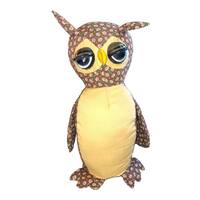 Vintage Calico Owl - handcrafted, 70-80s, daisies, brown, harvest gold, big eyes, wise old owl, retr