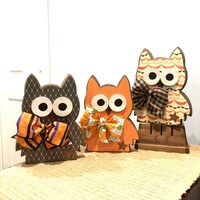 Halloween decor. Colorful wood owls. Halloween owl. Fall wooden decor. Cute Owl decor. Modern Prims.