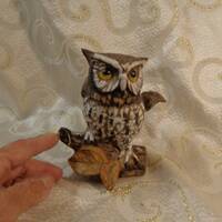 HORNED OWL FIGURINE - Porcelain by Homco - 5 1/2"H x 4"W x 4"D - Hand-Painted Porcela