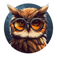 Wise Owl with Glasses PNG Clipart, Cute Animal Illustration, Digital Download Transparent Clip Art, 