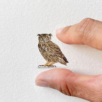 Eagle owl, original miniature painting, watercolour, owl artwork