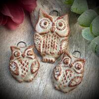 Owl pendant earring charm set, cerami bird jewelry findings, design elements, handmade beads, neckla
