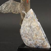 Smoky Quartz Owl Carving on Agate Geode Base - Smoky Quartz Crystal Owl - Authentic Peter Muller Cry