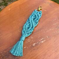 Blue Macrame Boho Keychain, Soft Recycled Cotton, Handmade Gift for Her, Owl Keychain, Boho Accessor
