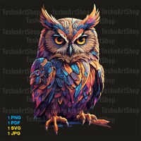 Owl, Bird of Prey, T-shirt, Design Sublimation, Print Download, Digital File, Colorful Illustration,